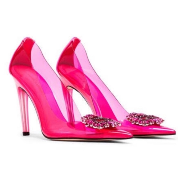 GOOD AMERICAN Hot Pink Cinderella Heels 6 NEW With Dustbag Crystal Rhinestone - Picture 3 of 4
